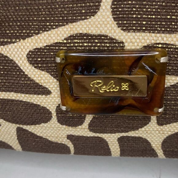 Relic Cream Brown Giraffe Print Canvas Tortoise Shell Shoulder Satchel Handbag - Picture 5 of 16